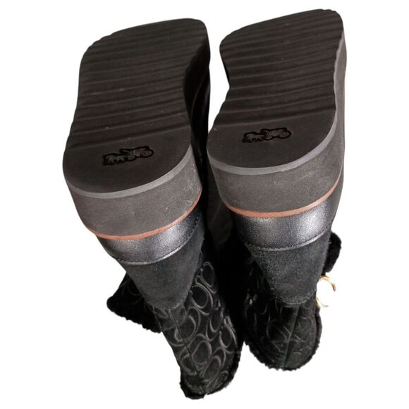 Coach Boots 7 Womens Black Signature Isa Suede Snow Flat Round Toe Low Comfort - Picture 4 of 12